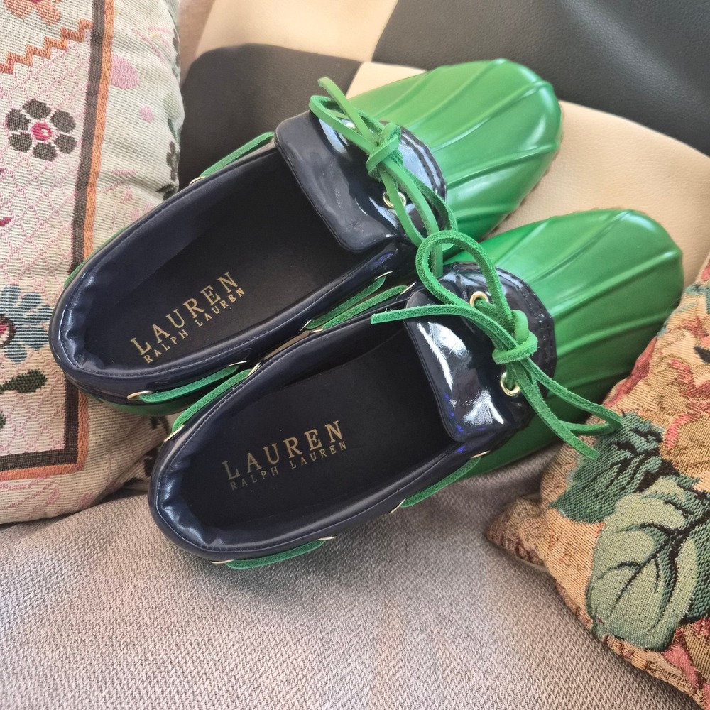 Lauren Ralph Lauren NWOT Makenna Green Navy Duck Boot Rain Shoes Women 7B Preppy